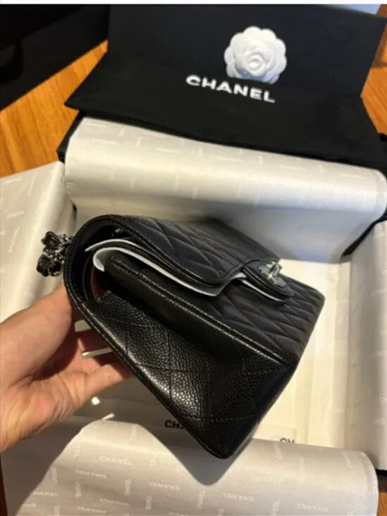 Chanel Timeless Quilted Shoulder Bag, Black Caviar, Silver Turnlock, Full Set - Picture 3 of 5